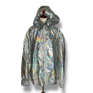 Choosy Silver Detachable Hood Windbreaker Raincoat Multiple Sizes